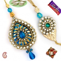 Turquoise Blue Bhaiya-Bhabhi Rakhi Pair,Bhaiya Bhabhi Rakhi, Buy Rakhi, Send Rakhi to India, Rakhi Gifts, Rakhis Online