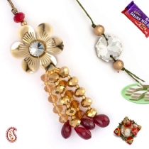 Golden Beads Bhaiya-Bhabhi Rakhi Pair,Bhaiya Bhabhi Rakhi, Buy Rakhi, Send Rakhi to India, Rakhi Gifts, Rakhis Online