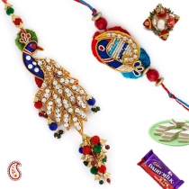 Crystal Peacock Design Bhaiya-Bhabhi Rakhi Pair,Bhaiya Bhabhi Rakhi, Buy Rakhi, Send Rakhi to India, Rakhi Gifts, Rakhis Online