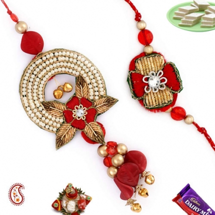 Bhaiya-Bhabhi Rakhi Pair with Zardosi And Resham Work