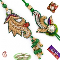 Zardosi and Crystal Bhaiya-Bhabhi Rakhi Pair,Bhaiya Bhabhi Rakhi, Buy Rakhi, Send Rakhi to India, Rakhi Gifts, Rakhis Online