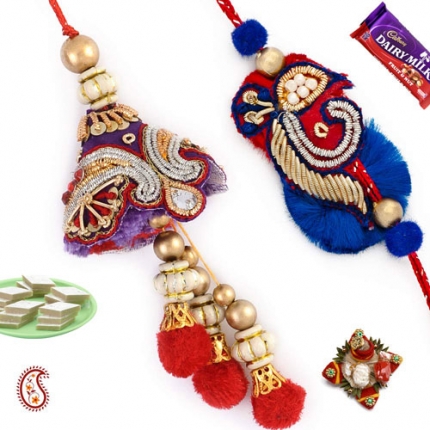 Bhaiya-Bhabhi Rakhi Pair with Velvet Hangings