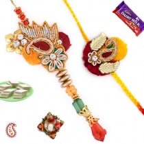 Zari Work Bhaiya-Bhabhi Rakhi Pair,Bhaiya Bhabhi Rakhi, Buy Rakhi, Send Rakhi to India, Rakhi Gifts, Rakhis Online