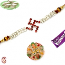 Red Stone SWASTIK Rakhi,Diamond Rakhi, Buy Rakhi, Send Rakhi to India, Rakhi Gifts, Rakhis Online