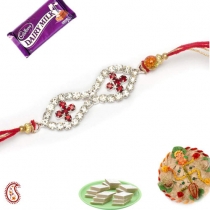 Red & White CZ Rakhi,Diamond Rakhi, Buy Rakhi, Send Rakhi to India, Rakhi Gifts, Rakhis Online
