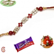 Red N White American Diamond Rakhi,Diamond Rakhi, Buy Rakhi, Send Rakhi to India, Rakhi Gifts, Rakhis Online