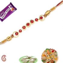 Red Crystal Zardosi Rakhi,Diamond Rakhi, Buy Rakhi, Send Rakhi to India, Rakhi Gifts, Rakhis Online