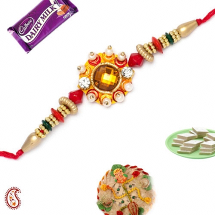 Yellow Crystal & Pearl Rakhi