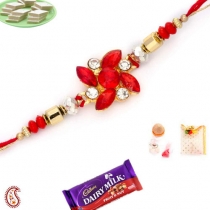 Red Crystal Rakhi With CZ,Diamond Rakhi, Buy Rakhi, Send Rakhi to India, Rakhi Gifts, Rakhis Online