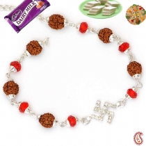 Stone SWASTIK Rudraksh Rakhi,Bracelet Rakhi, Buy Rakhi, Send Rakhi to India, Rakhi Gifts, Rakhis Online