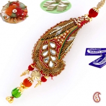 Traditional Antique Finish Zardosi Lumba,Lumba Rakhi, Buy Rakhi, Send Rakhi to India, Rakhi Gifts, Rakhis Online