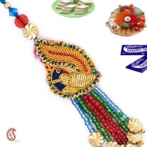Heavy Zardosi Peacock Lumba,Lumba Rakhi, Buy Rakhi, Send Rakhi to India, Rakhi Gifts, Rakhis Online