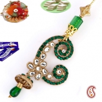 Metallic White Kundan Lumba,Lumba Rakhi, Buy Rakhi, Send Rakhi to India, Rakhi Gifts, Rakhis Online