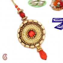 Metallic Red Crystal Lumba,Lumba Rakhi, Buy Rakhi, Send Rakhi to India, Rakhi Gifts, Rakhis Online