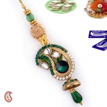Metallic Paisley Design Lumba with CZ,Lumba Rakhi, Buy Rakhi, Send Rakhi to India, Rakhi Gifts, Rakhis Online