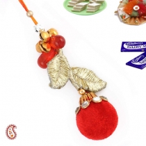 Red Velvet Ball Lumba with Zardosi Work,Lumba Rakhi, Buy Rakhi, Send Rakhi to India, Rakhi Gifts, Rakhis Online