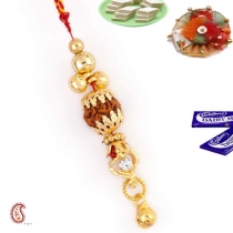 Rudraksh Lumba with Golden Beads,Lumba Rakhi, Buy Rakhi, Send Rakhi to India, Rakhi Gifts, Rakhis Online
