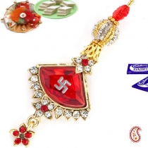 Red Crystal SWASTIK Lumba,Lumba Rakhi, Buy Rakhi, Send Rakhi to India, Rakhi Gifts, Rakhis Online