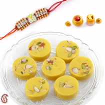 Kesar Mawa Barfi with FREE Rakhi and Tilak,Rakhi Sweets, Buy Rakhi, Send Rakhi to India, Rakhi Gifts, Rakhis Online