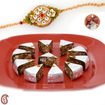 Dryfruit Stuffed Pista Cake with FREE Rakhi and Tilak,Rakhi Sweets, Buy Rakhi, Send Rakhi to India, Rakhi Gifts, Rakhis Online