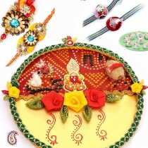BANDHNI Thali with Rakhi Set and Sweets,Rakhi with Thali, Buy Rakhi, Send Rakhi to India, Rakhi Gifts, Rakhis Online