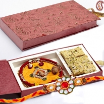 Premium Rakhi Thali Gift Box with Soan Papdi,Rakhi with Hampers, Buy Rakhi, Send Rakhi to India, Rakhi Gifts, Rakhis Online