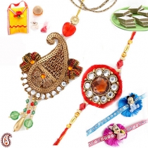 Antique Finish Family Rakhi Set,Rakhi Sets, Buy Rakhi, Send Rakhi to India, Rakhi Gifts, Rakhis Online