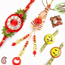 Family Rakhi Set with Coloured Crystals,Rakhi Sets, Buy Rakhi, Send Rakhi to India, Rakhi Gifts, Rakhis Online