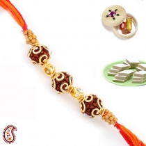 Natural Rudraksh Rakhi with Golden Foil Work,Regular Rakhi, Buy Rakhi, Send Rakhi to India, Rakhi Gifts, Rakhis Online
