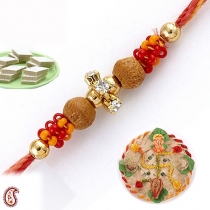 Handcrafted Sandalwood Rakhi with American Diamonds,Regular Rakhi, Buy Rakhi, Send Rakhi to India, Rakhi Gifts, Rakhis Online