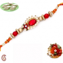 Red Crystal Rakhi with Pearls,Regular Rakhi, Buy Rakhi, Send Rakhi to India, Rakhi Gifts, Rakhis Online