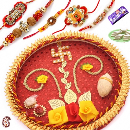 SWASTIK Thali with Rakhi Set and Sweets