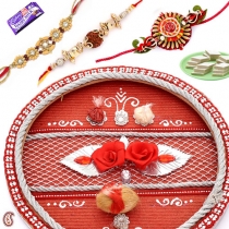 SILVER ZARDOSI Thali with Rakhi Set and Sweets