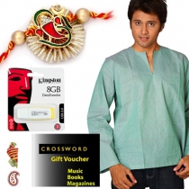 Greenish Blue Kurta, 8GB Flash Drive & Crossword Voucher