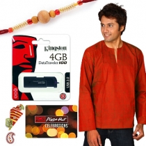 Brick Red Kurta, 4GB Flash Drive & Pizzahut Voucher