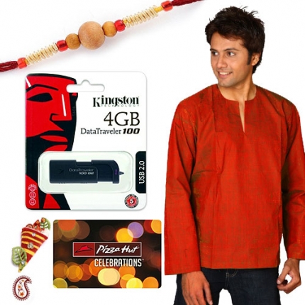 Brick Red Kurta, 4GB Flash Drive & Pizzahut Voucher
