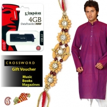 Deep Purple Kurta, 4GB Flash Drive & Crossword Voucher