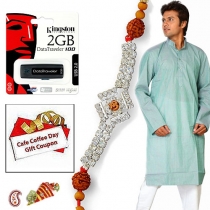 Greenish Blue Kurta, 2GB Flash Drive & Coffee Day Voucher