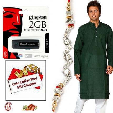 Bottle Green Kurta, 2GB Flash Drive & Coffee Day Voucher