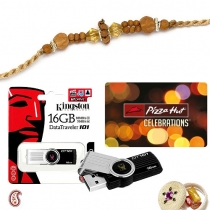 Sandalwood Rakhi, 16GB Flash Drive & Pizzahut Voucher