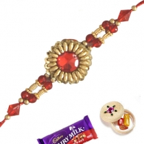 Red and Golden Handcraft Zardosi Rakhi