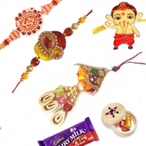 Ganpati Kid with Zardosi Rakhi Set