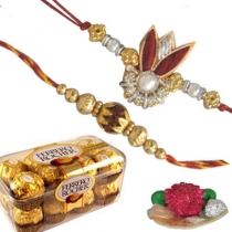 Ferrero Rocher, Rudraksh and Zardosi Rakhi Set