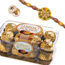 Ferrero Rocher With Yellow Zardosi Rakhi