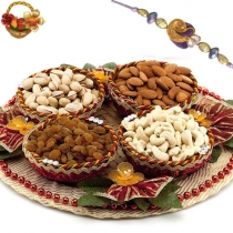 Handcrafted Cane Tray with Dryfruits and FREE Rakhi and Tilak